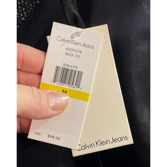 3-FOR-$30 Calvin Klein Sz M Zip-Up Moto Bomber Jacket Faux Leather & Tweed New - Picture 10 of 10